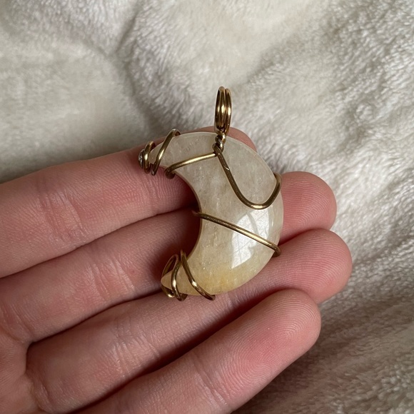 Foggy clear quarts with golden healer inclusions moon wire wrap stone hand made - Picture 2 of 2